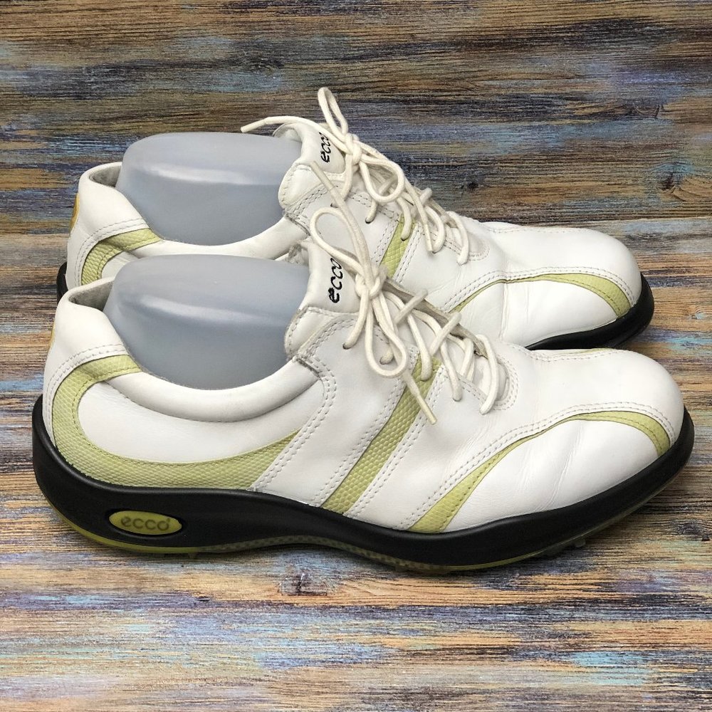 Ecco Golf Shoes Lace Up White Green Leather Womens Size 40 US Size 9-9.5